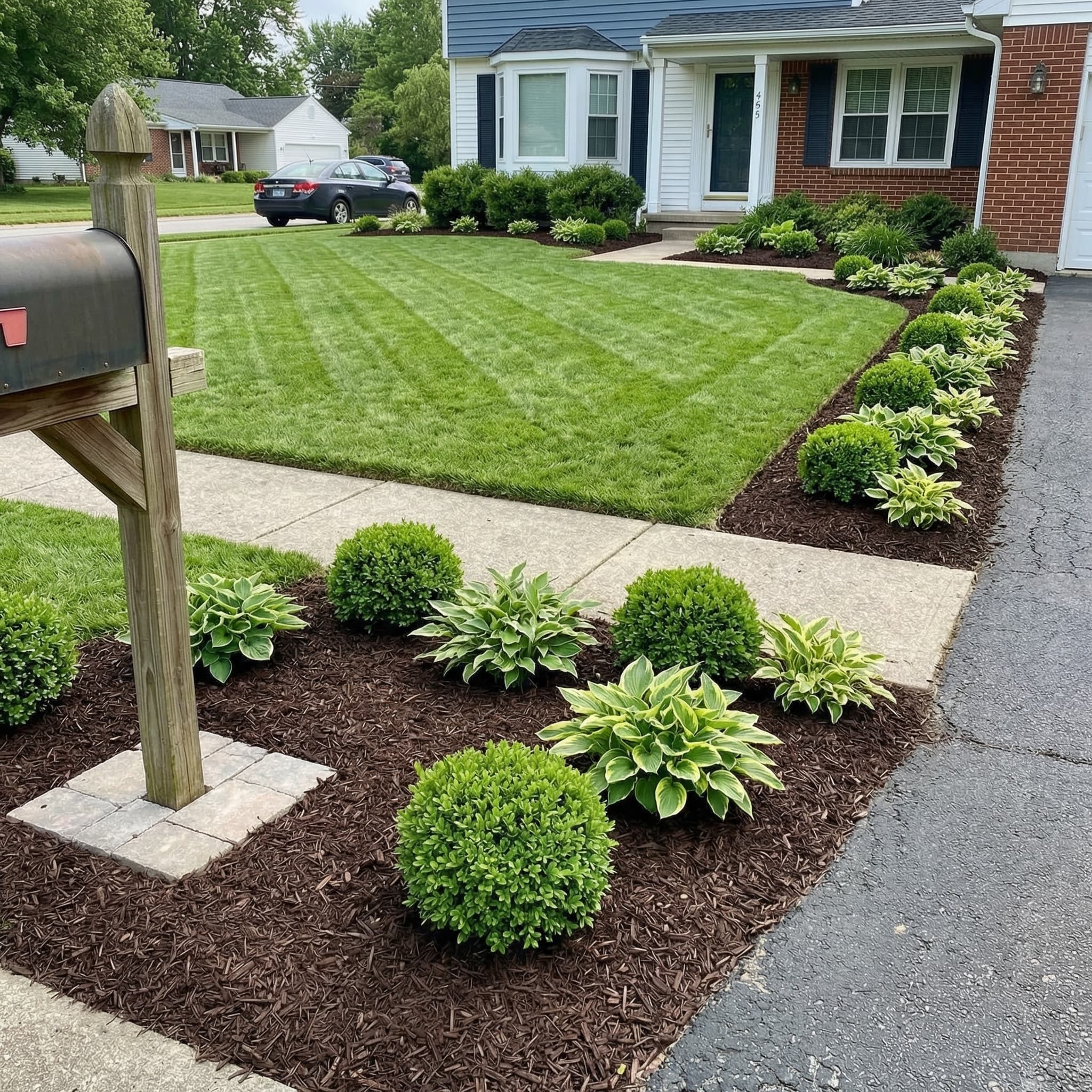 Striped front lawn after Prime Green service in Montgomery County