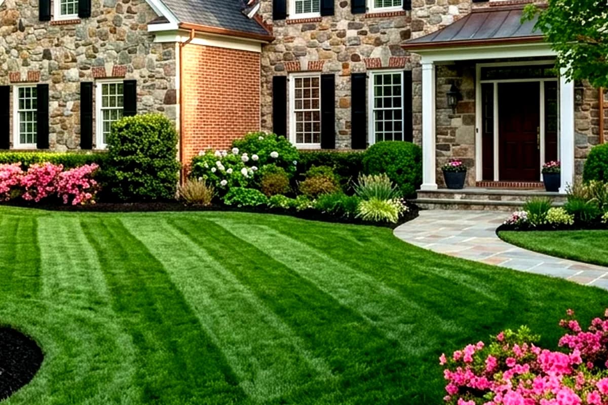 Close-up of fresh black mulch beds at a Montgomery County home
